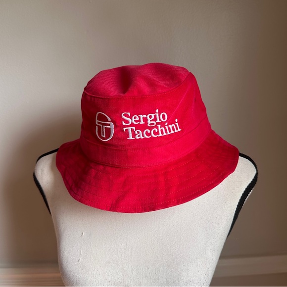 Sergio Tacchini Bucket Hat Tango Red Embroidered ST Logo Corduroy Retro Festival - Picture 10 of 14